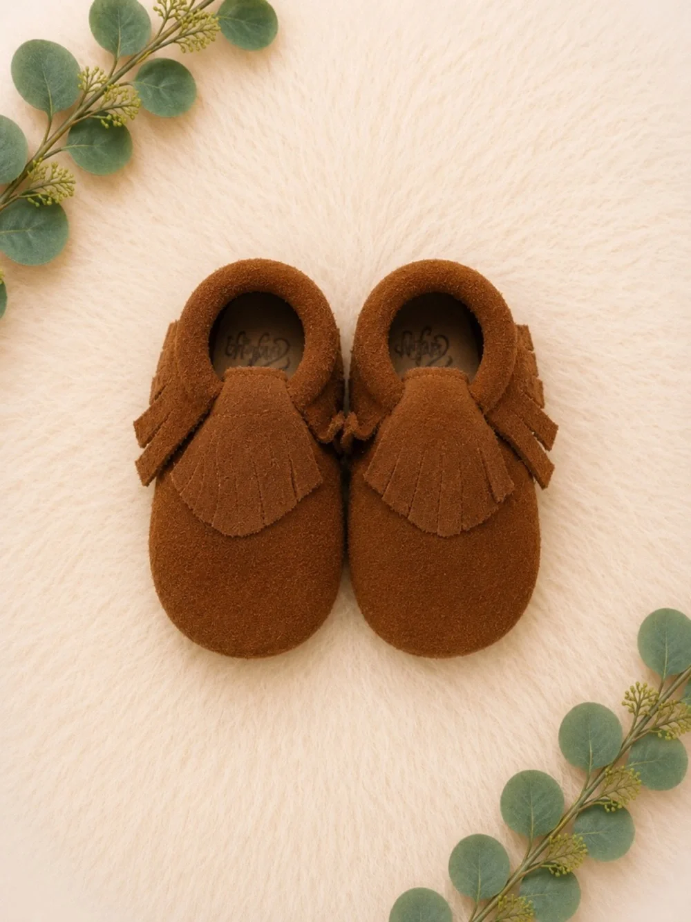 Baby Tan Leather Fringe Moccasin Shoes